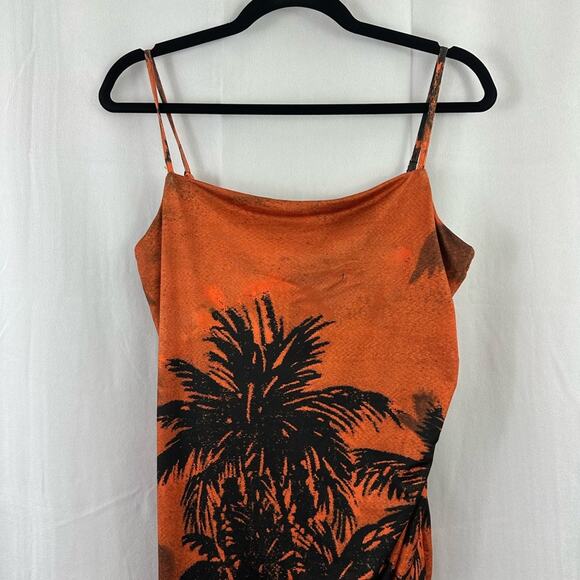 Urban Outfitters Solana Palm Tree Printed Split-Hem Midi Dress in Orange Size L - Picture 4 of 10